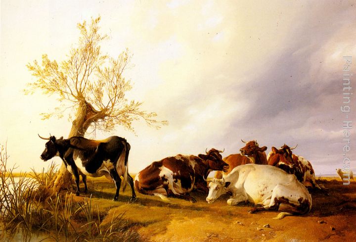 Dairy Cows Resting painting - Thomas Sidney Cooper Dairy Cows Resting art painting